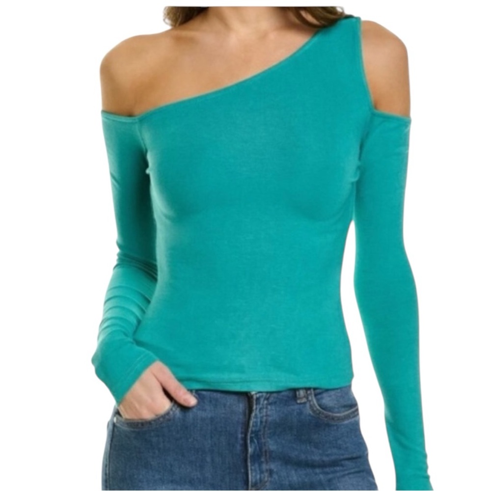 WeWoreWhat Asymmetrical Teal Blouse with Cut Out Details Size S NWT